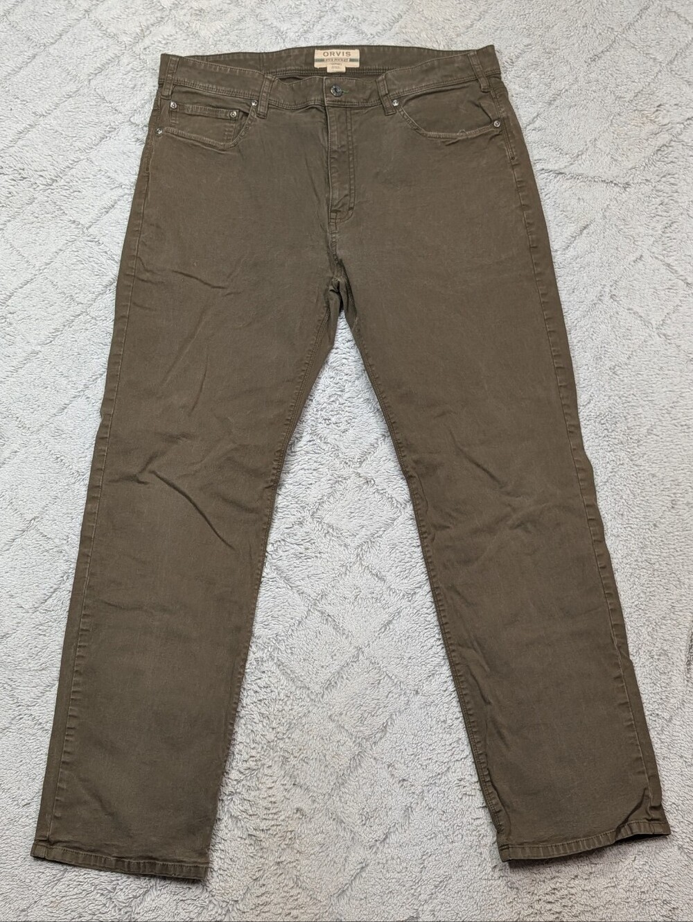 Orvis Pants Mens 36x30 Brown Olive 5 Pocket Stretch Twill Rugged Outdoor Fish